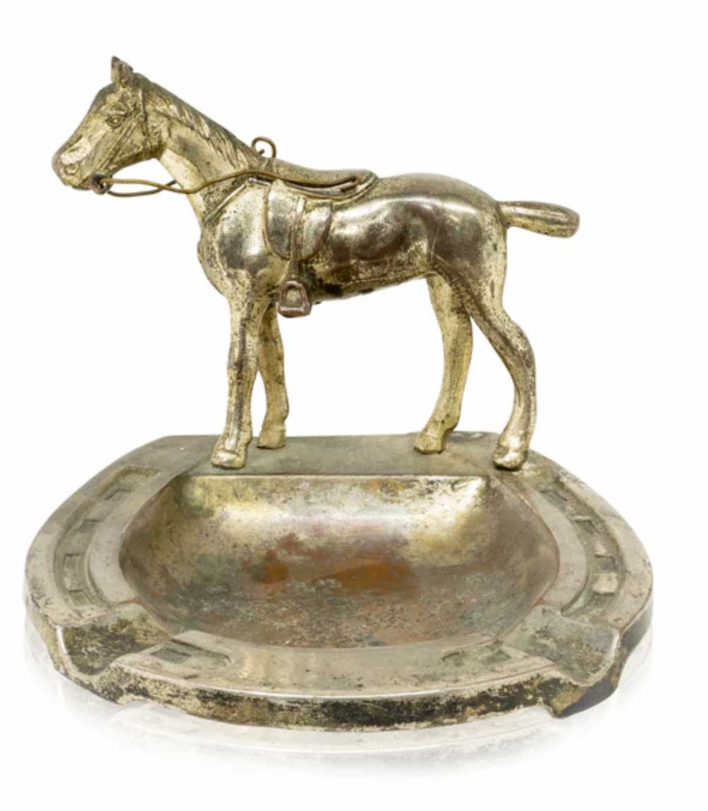 silver racing horse ashtray